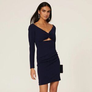 Dress the Population Jade Cutout Bodycon Dress Navy Long Sleeve Cocktail Party M